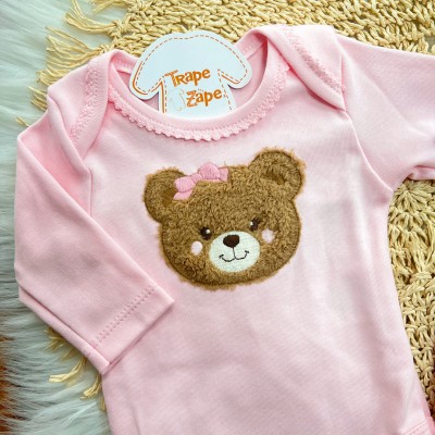  Conj. Body Ursinhas Marrom e Calça - Rosa